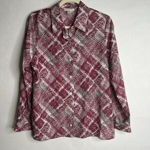 Appleseeds Dress Top Size 12 Burgundy‎ Button Up Down Abstract Plaid